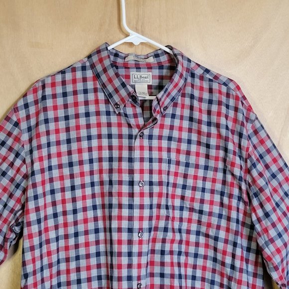 LL Bean XL Shirt Long Sleeve Plaid Red Blue Gray - Picture 3 of 6